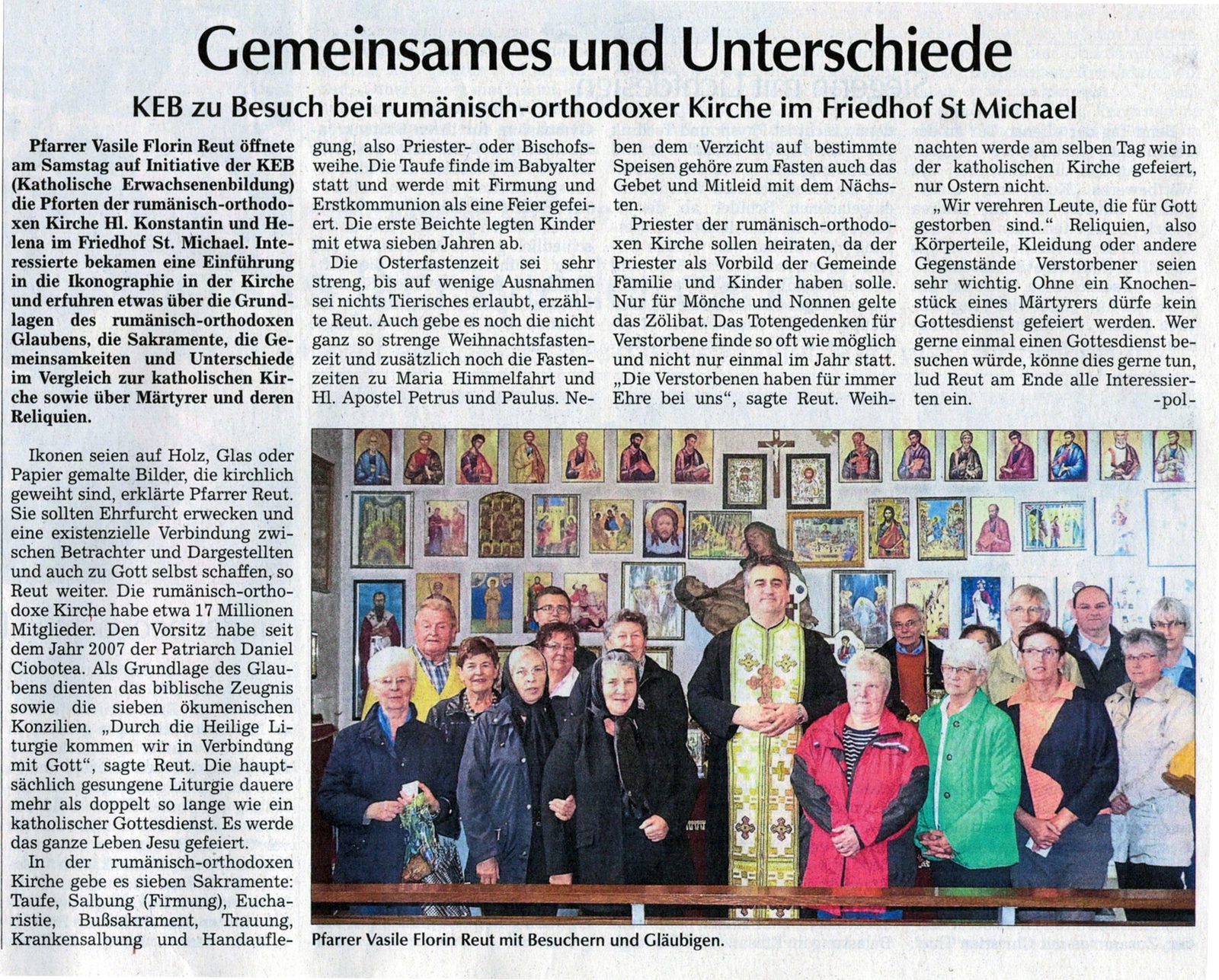 Straubinger Tagblatt - Gemeinsames und Unterschiede: Vorstellung der rumänisch orthodoxen Kirche an die Katholische Erwachsenenbildung Straubing-Bogen