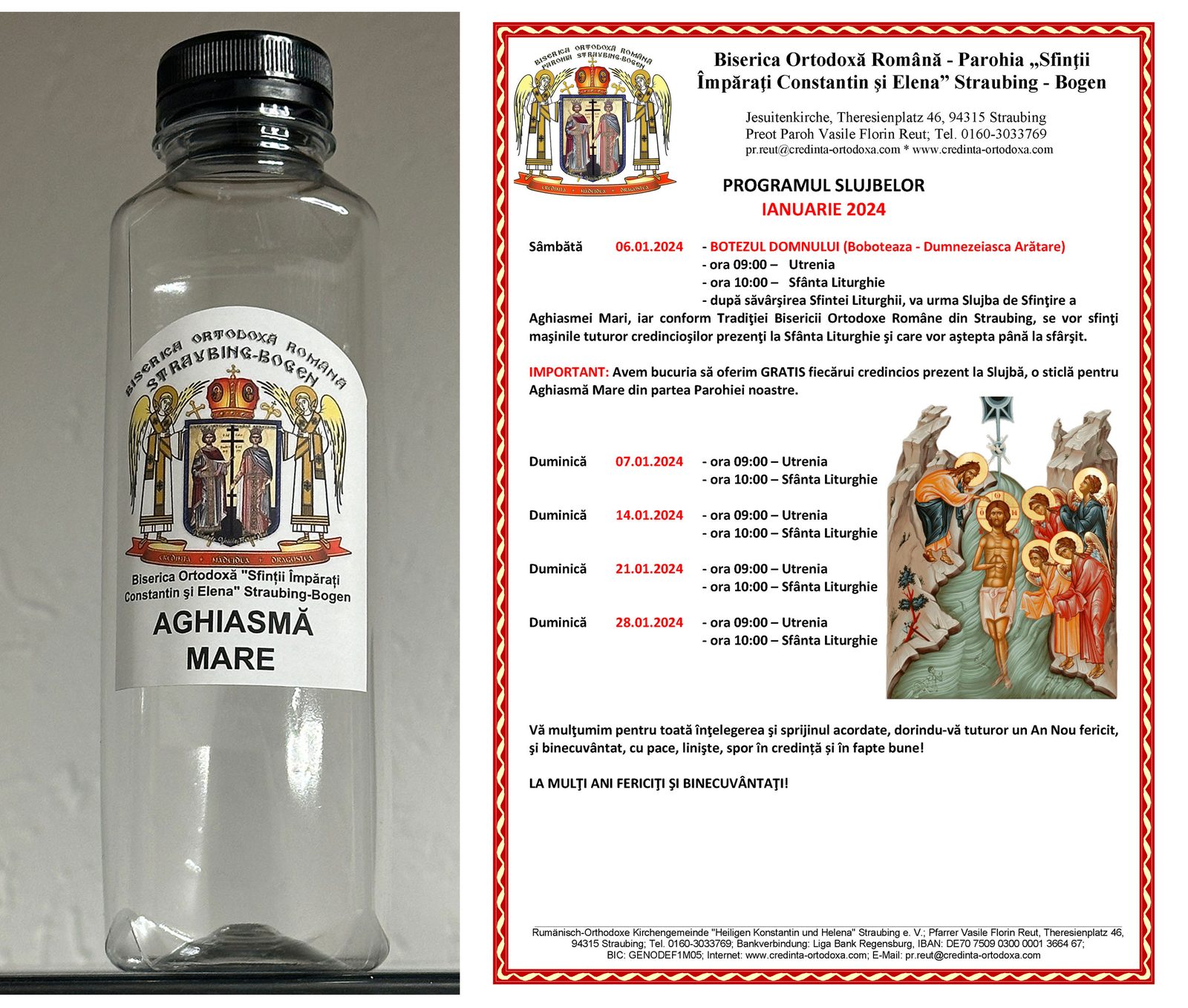 Slujba Botezului Domnului (Boboteaza – Dumnezeiasca Arătare) 2024 la Biserica Ortodoxă Straubing-Bogen