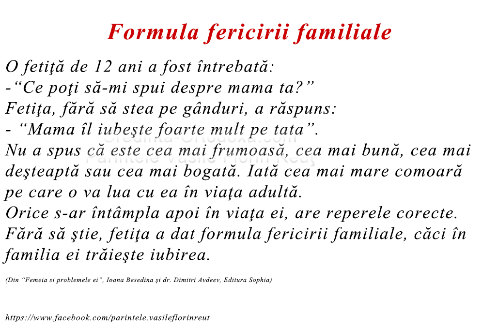 Formula fericirii familiale