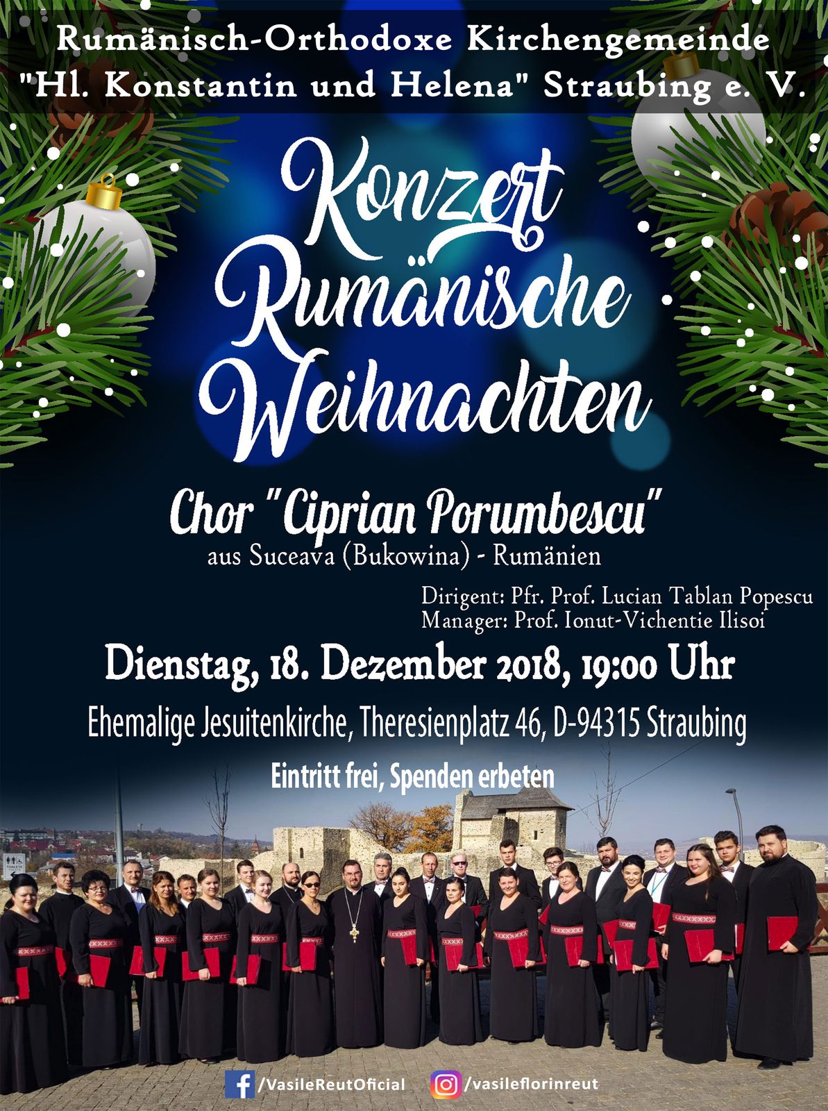 Concert de colinde al Coralei „Ciprian Porumbescu” din Suceava la Straubing – 18 decembrie 2018