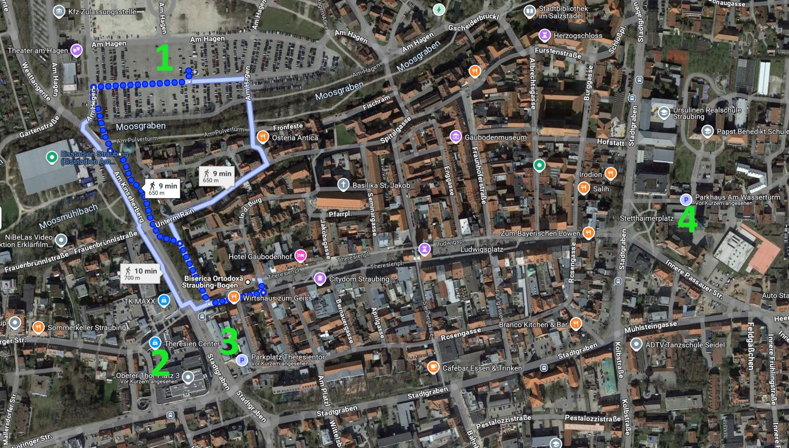 Posibilități de parcare în apropierea Bisericii Ortodoxe din Straubing