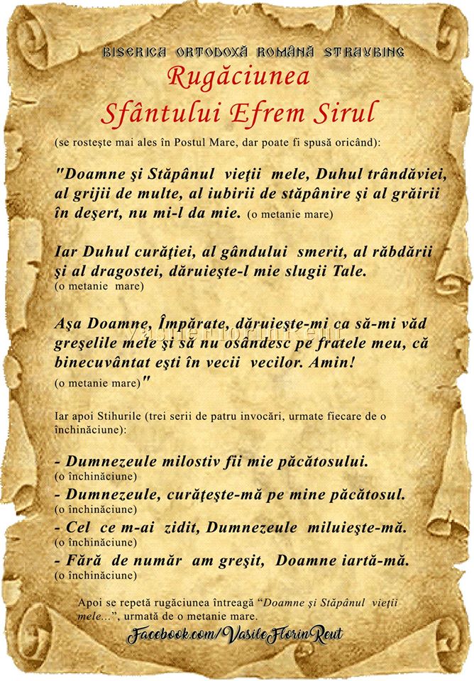 Rugaciunea Sfantului Efrem Sirul