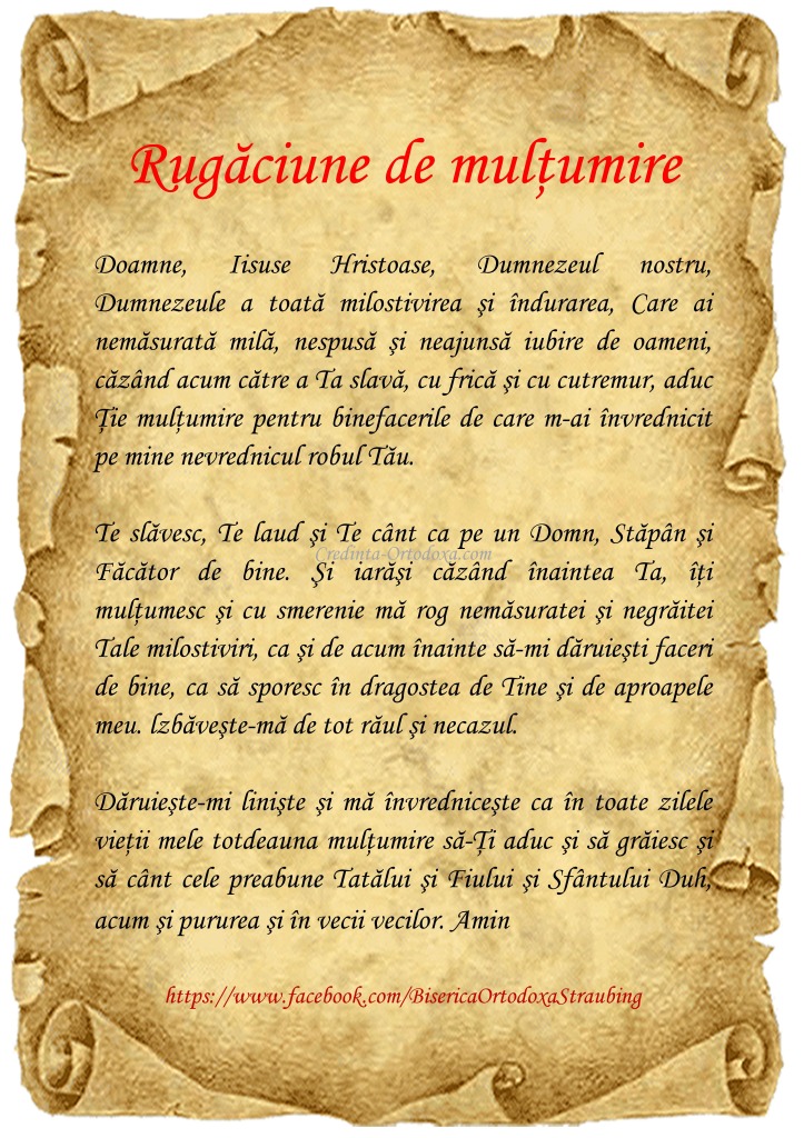 Rugaciune de multumire pentru binefacerile primite de la Dumnezeu